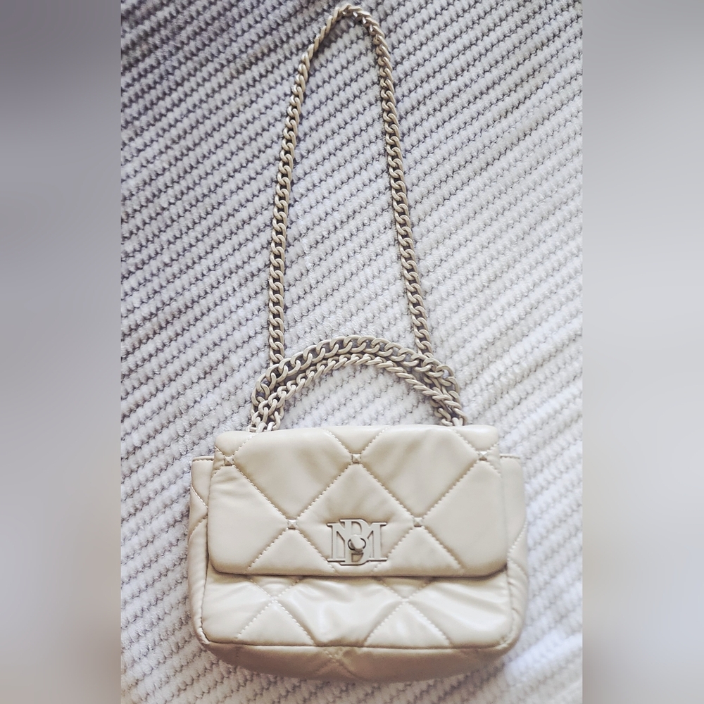 Faux Leather Chic Cream Quilted Shoulder Bag